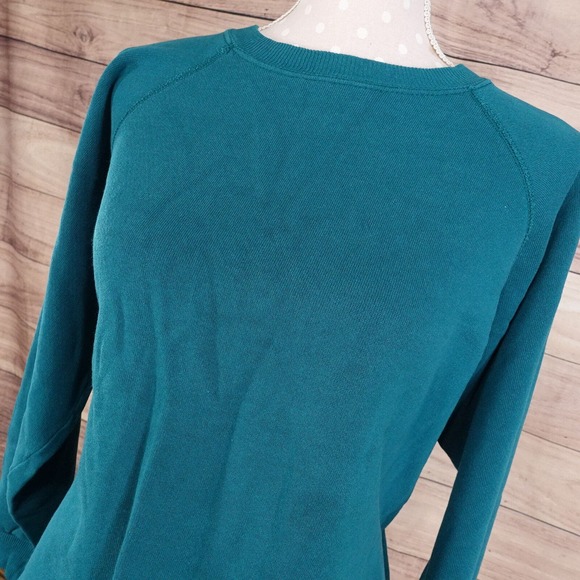 VINTAGE HANES HER WAY USA MADE GREEN BLANK PLAIN CREW NECK SWEATSHIRT SZ XL - Picture 2 of 7